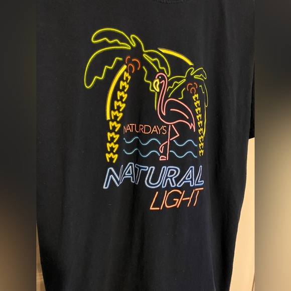 Natural Light Naturdays Flamingo Dark Blue T-Shirt Neon Palm Trees - Picture 4 of 6